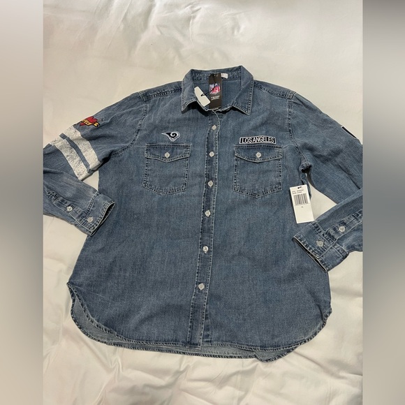 NFL Tops - NFL Team Apparel LA Rams Woman’s denim embellished shirt NWT